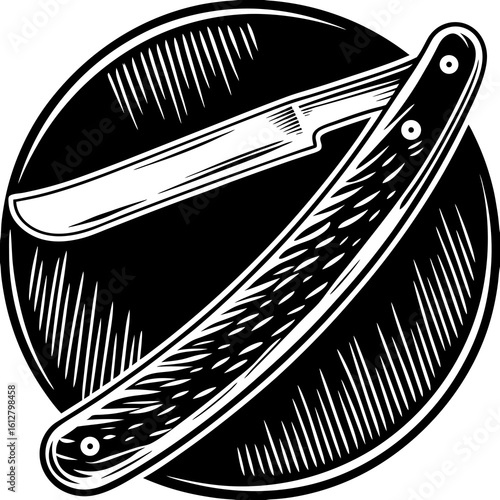 cut throat razor (linocut style)