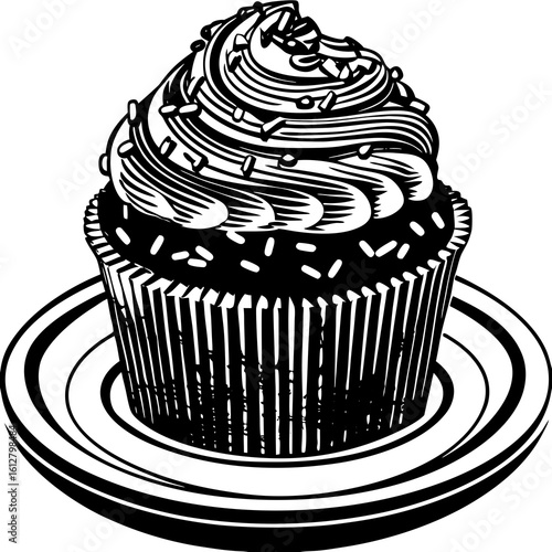 cupcake (linocut style)