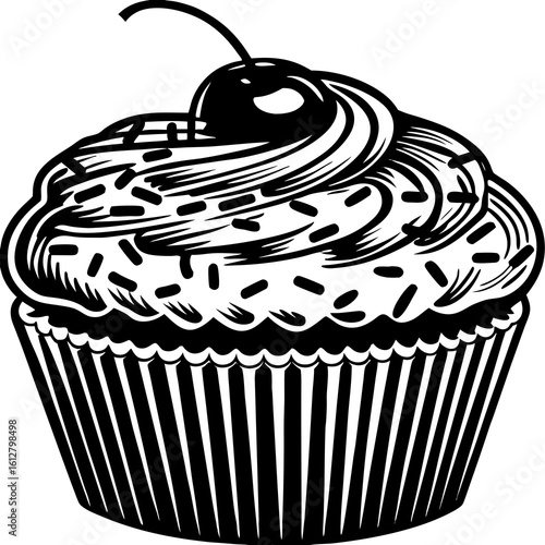 cupcake (linocut style)