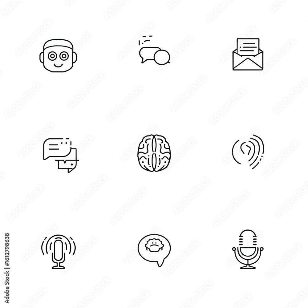 Digital Communication and AI Line Icons Digital Communication and AI Line Icons