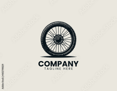 Detailed black bicycle wheel with spoked rim and textured tire tread. Transportation concept