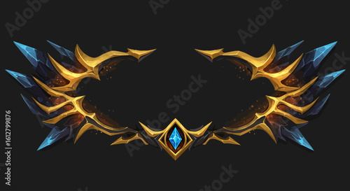 Magical rustic wood border entwined with ivy and ancient glowing runic symbols. Fantasy game UI element or decorative frame.