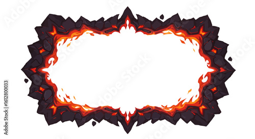 Epic fantasy frame of burning volcanic stone and flowing lava. A magical fiery border with flames for a powerful design.
