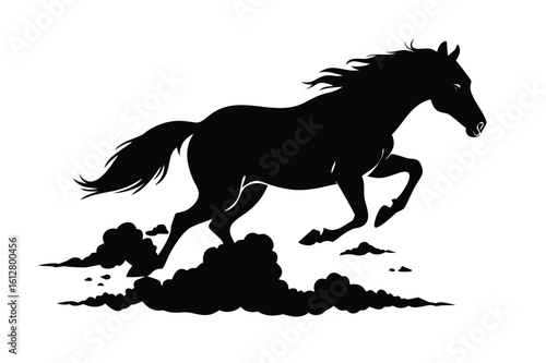 Jumping Horse Silhouette. Minimalist Black and White Vector Illustration