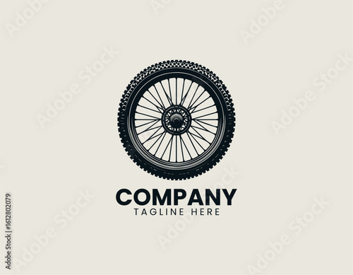 Detailed black bicycle wheel with spoked rim and textured tire tread. Transportation concept