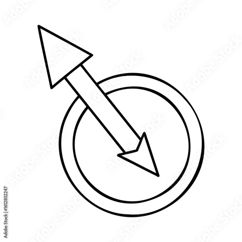 Black arrow emerging from circle white graphic