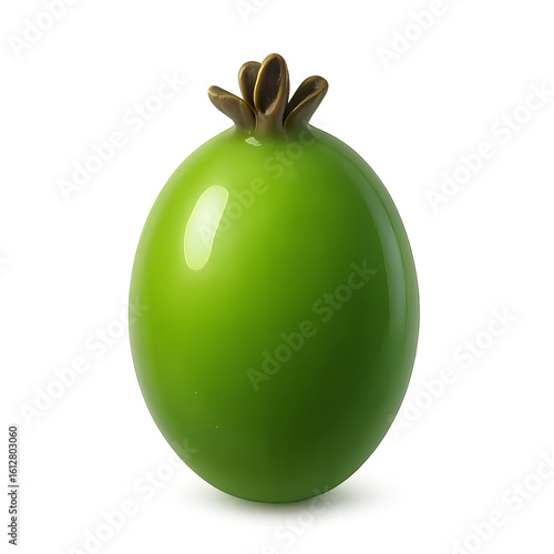 3D render of a green olive with smooth glossy finish and simple crown shape. Minimal design on transparent background, ideal for UI icons or educational assets
