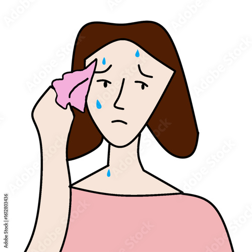 woman sweating summer dehydration thirsty health issue illness illustration.eps