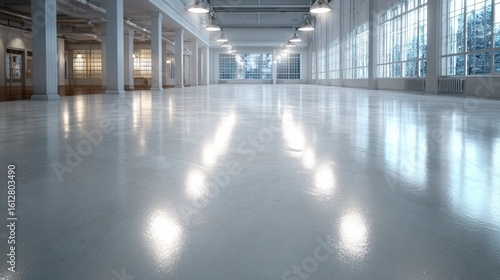 Wallpaper Mural Crystal clean floor glistens with light after disinfection, conveying safety and professional upkeep in work or retail spaces. Torontodigital.ca
