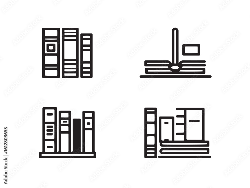 Naklejka premium Library icon collection with books and bookshelves
