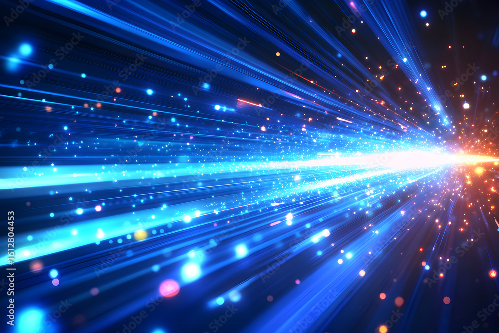 Fototapeta premium Futuristic digital science graphic featuring glowing blue light streaks and motion blur effects, creating a dynamic high-tech background symbolizing advanced technology in swift movement