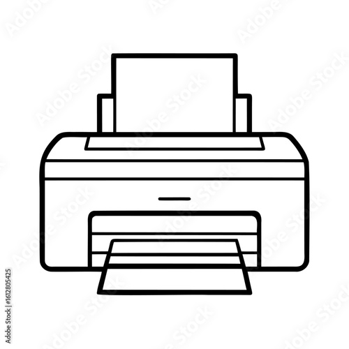 Black and white printer with paper office equipment