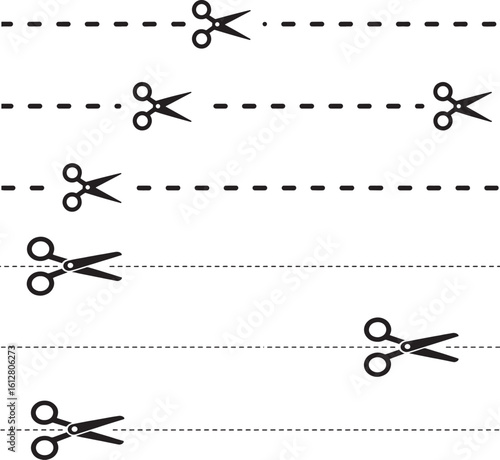 Cut Here Sign Set  Scissors with Dashed Trim Lines Vector for Packaging and Coupons