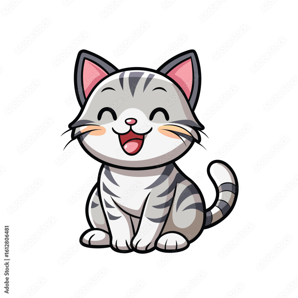 Fototapeta premium vector of a cheerful, gray, striped cartoon kitten character. 