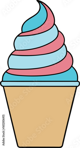 Delicious soft serve ice cream served in a vibrant colored striped disposable cup