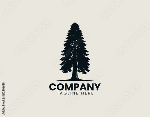 Distinctive black silhouette of a gracefully curved pine tree with stylized foliage. Nature illustration concept