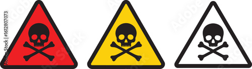 Danger Sign with Skull and Crossbones  Red Triangle Warning Symbol Vector on Transparent Background
