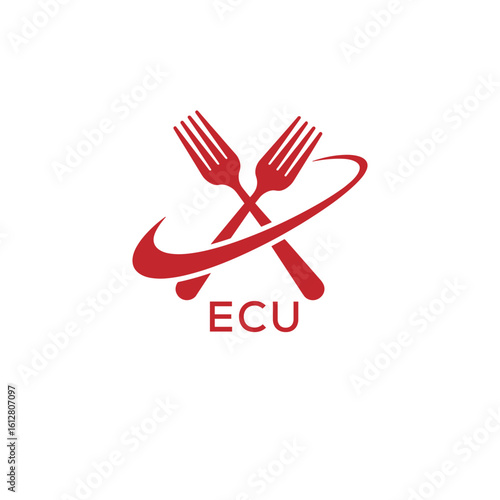 Modern ECU Fork Logo Design for Restaurant or Food Business Branding. ECU Letter Logo.
