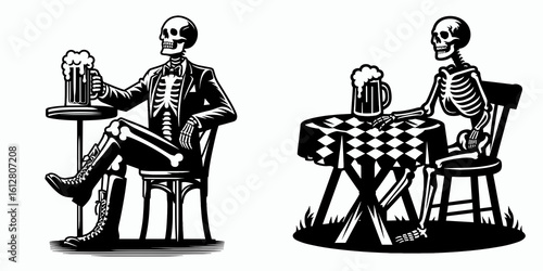 Skeleton putting cookie for Santa Christmas Eve. Cartoon Minimal Clipart Silhouette Vector Illustration Line Art Illustration. Bony figure placing treat father yuletide eve holiday moment.