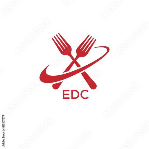 Modern EDC Fork Logo Design for Restaurant or Food Business Branding. EDC Letter Logo.
