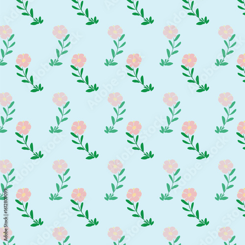 Floral pattern of small flowers and leaves for fabric	