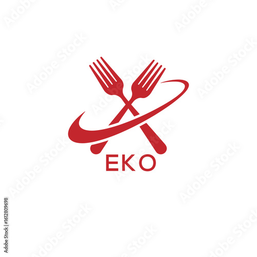 Modern EKO Fork Logo Design for Restaurant or Food Business Branding. EKO Letter Logo.

