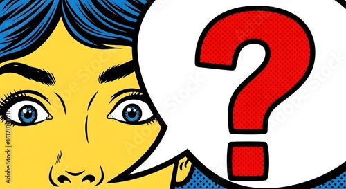 Wallpaper Mural Wondering woman with vibrant blue hair and expressive eyes in pop art style asks a crucial question, seeking answers or solutions. Torontodigital.ca