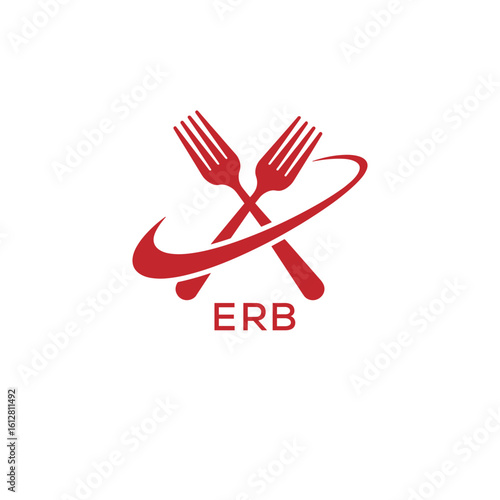 Modern ERB Fork Logo Design for Restaurant or Food Business Branding. ERB Letter Logo.
