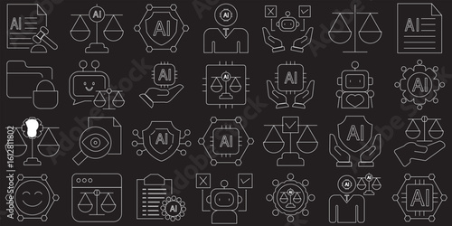 AI ethics icon . Containing data privacy, guidelines, artificial intelligence, fairness, explainable AI, transparency etc. vector illustration. EPS 10/AI