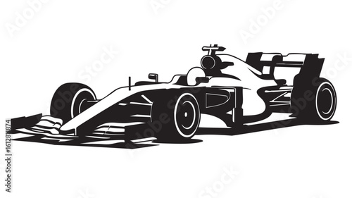 Black and white illustration of a Formula 1 racing car formula 1 car f1 car