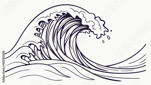 Dynamic Ocean Wave Line Art Illustration - Stylized Breaking Sea Swell Drawing for Design Elements