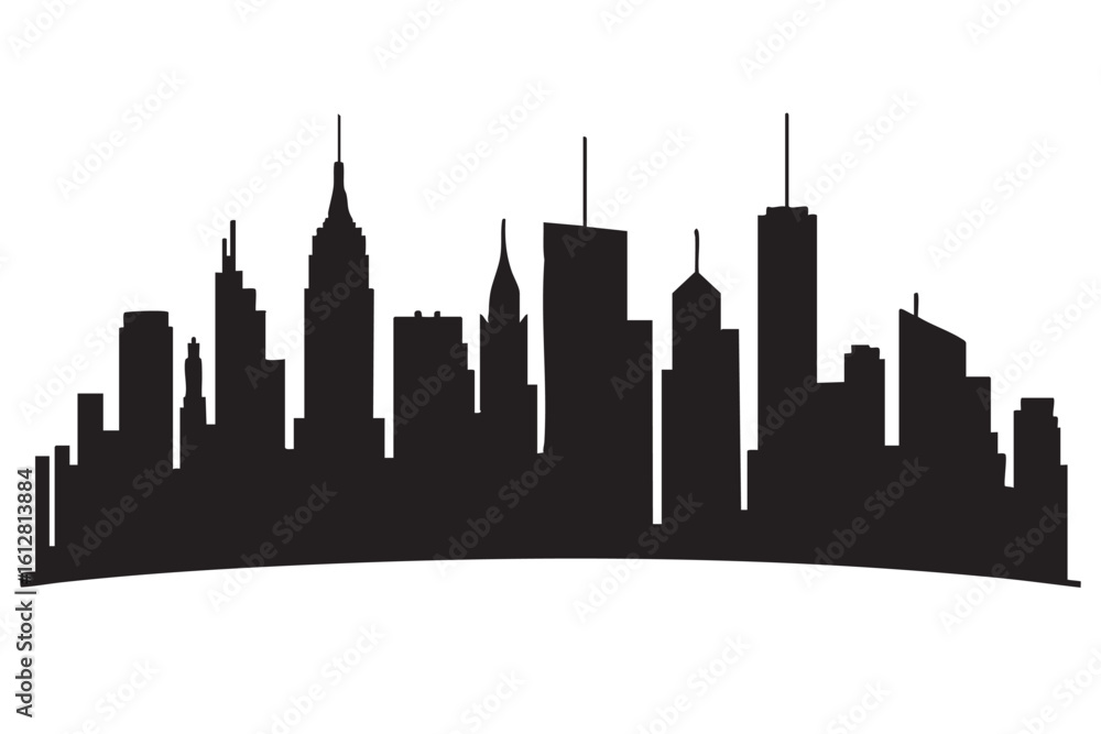 Fototapeta premium Black and white silhouette of a city skyline with diverse skyscrapers urban