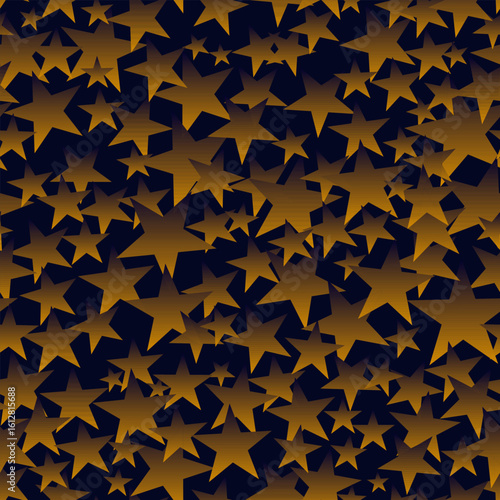 
Seamless volumetric pattern with golden stars on a dark background. Vector illustration. For creating luxurious atmospheric patterns