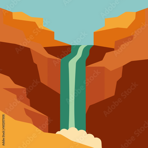 Stylized grand canyon waterfall with desert landscape