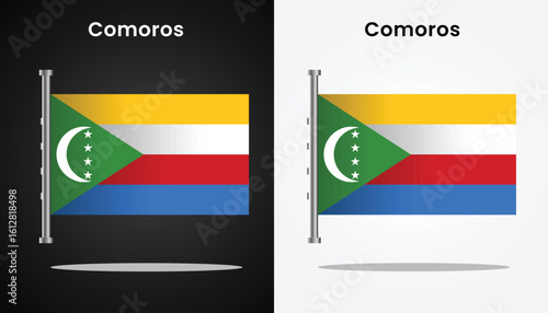 Beautiful and cool vector design image of Comoros Flag Design and their country names with black and white background for design purposes