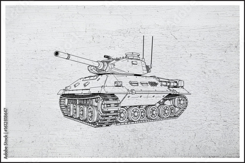 Steel Beast on Tracks,
Modern Battle Tank Illustration,
War Machine in Ink,
Armored Power Unleashed,