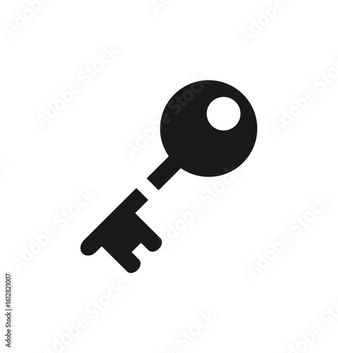 Simple black key icon, classic design, security symbol, access, unlock.