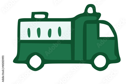 A green ambulance illustration, depicting a side view of the emergency vehicle.