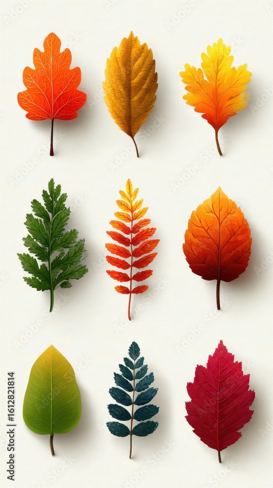 Obraz premium Colorful autumn leaves arranged in a decorative pattern on a light background
