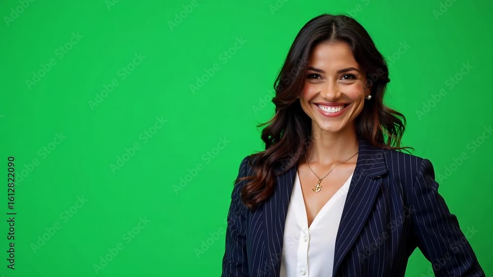 Confident Businesswoman in Navy Blazer Presenting on Green Screen, Perfect for Dynamic Presentations and Commercials, 4k Video Footage Confident Businesswoman in Navy Blazer Presenting on Green Screen, Perfect for Dynamic Presentations and Commercials, 4k Video Footage