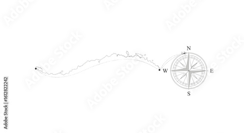 Faint path line leading to compass rose in minimal sketch style