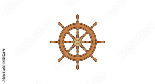 Wooden ship wheel illustration in flat style on white background