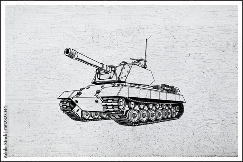 Steel Beast on Tracks,
Modern Battle Tank Illustration,
War Machine in Ink,
Armored Power Unleashed,
