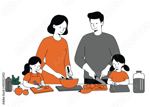 Happy family cooking together, creating healthy meals and cherished memories at home.