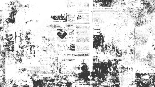 Retro grunge newspaper texture with faded print and dust particles. Urban grunge background texture with distressed vector surfac 