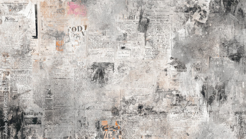 Artistic newspaper cutout background with vintage paper texture. Aged newspaper paper texture with grunge and worn print elements. 