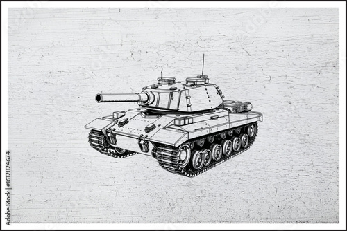 Steel Beast on Tracks,
Modern Battle Tank Illustration,
War Machine in Ink,
Armored Power Unleashed,