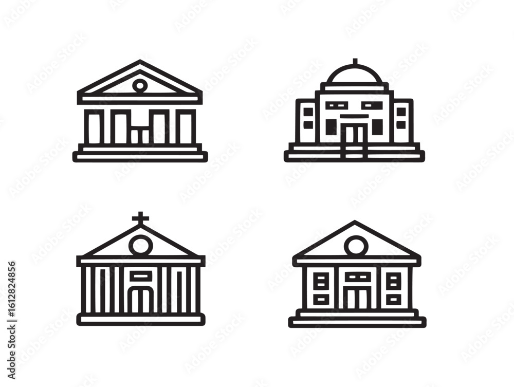 Fototapeta premium Academic university building icons in elegant vector style