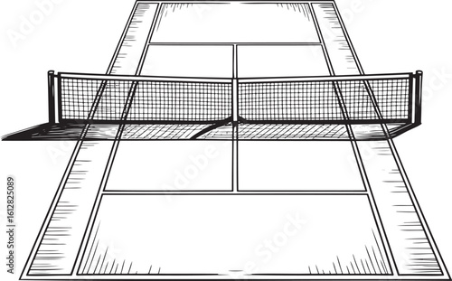Hand drawn style Tennis court silhouette isolated on transparent background