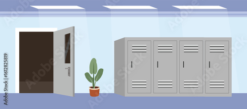 Office locker locked. Hotel locker. School locker. Classroom facade. 